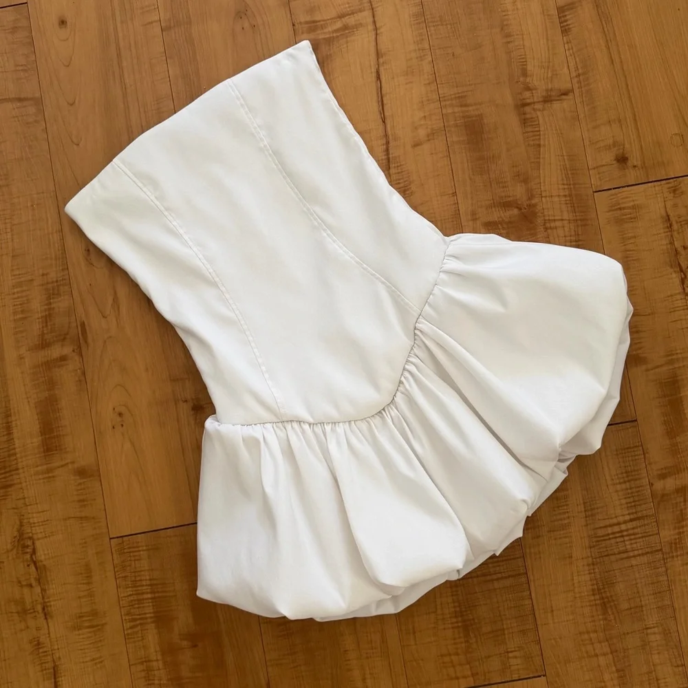 White Strapless Stretch Bubble Mini Dress - Picture 1 of 7